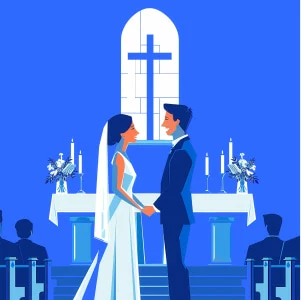Dessin d'un mariage chrétien à l'église grâce à Heavn