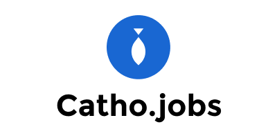 Heavn : Logo de Catho.jobs comportant une icône circulaire bleue avec une forme de cravate blanche au centre, au-dessus du texte noir « Catho.jobs.