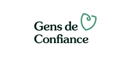 Heavn : Logo de "Gens de Confiance" avec le texte en noir et une forme de cœur verte stylisée à droite.